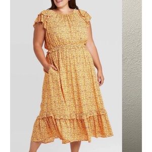 Universal Thread Women's Orange and Yellow Floral Maxi Dress - size XS